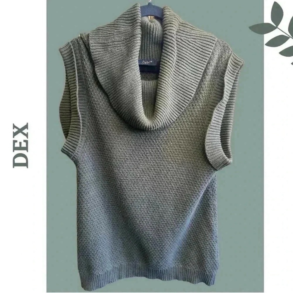 DEX Cowl Neck Sleeveless Sweater Knit Olive Medium - Picture 2 of 7
